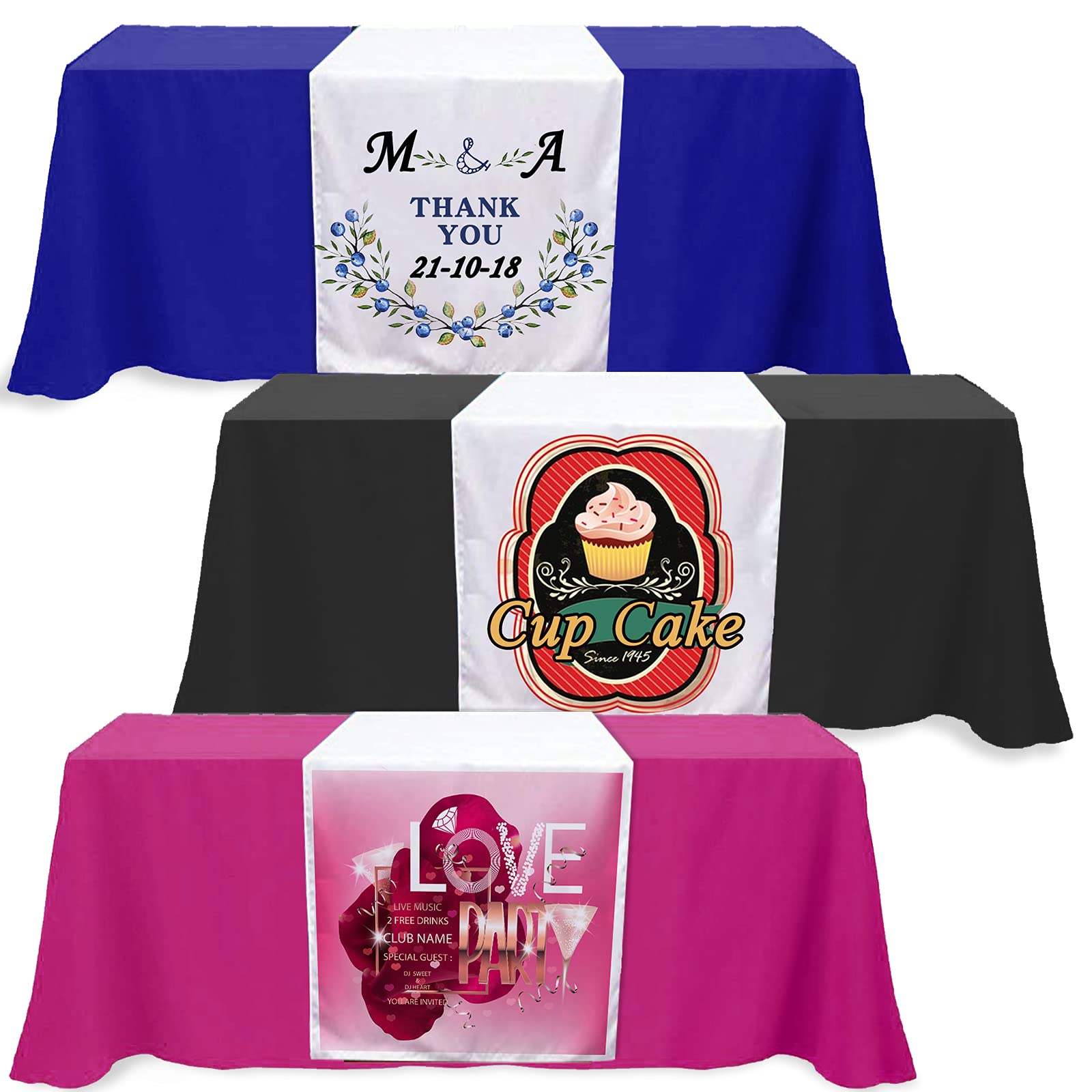 Skartam Custom Table Runner with Business Logo Up to 36"x72" Personalized Customized Tablecloth Runners for Wedding Tradeshow Events (36"x72")