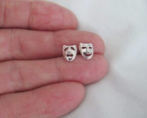 sterling silver 9mm comedy tragedy post stud earrings