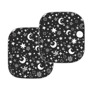 STUOARTE Moon Stars Print Windshield Sun Shade - 2 Pieces Foldable Car Front Window Sunshades for Most Sedans SUV Truck,Universal Fit