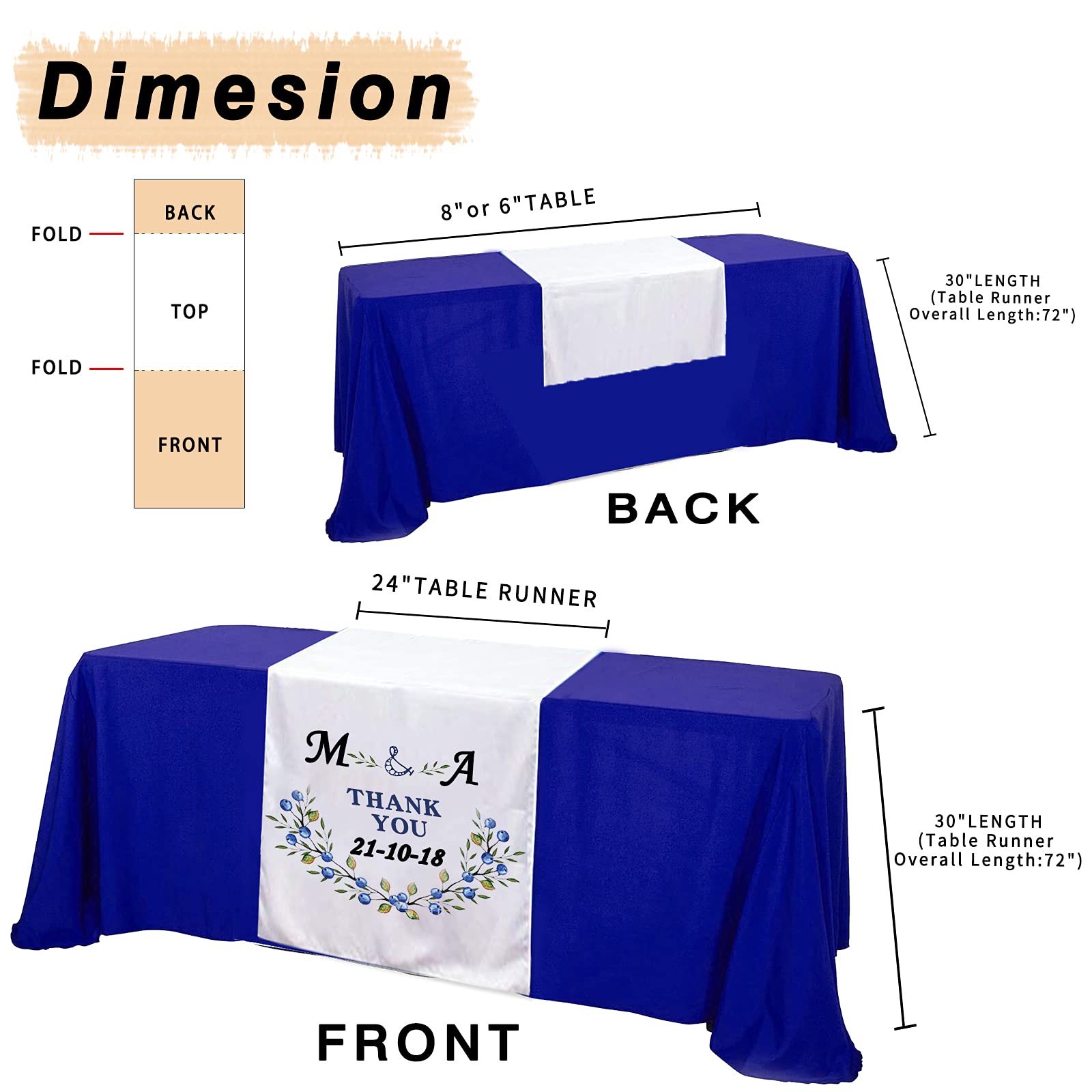 Skartam Custom Table Runner with Business Logo Up to 36"x72" Personalized Customized Tablecloth Runners for Wedding Tradeshow Events (36"x72")