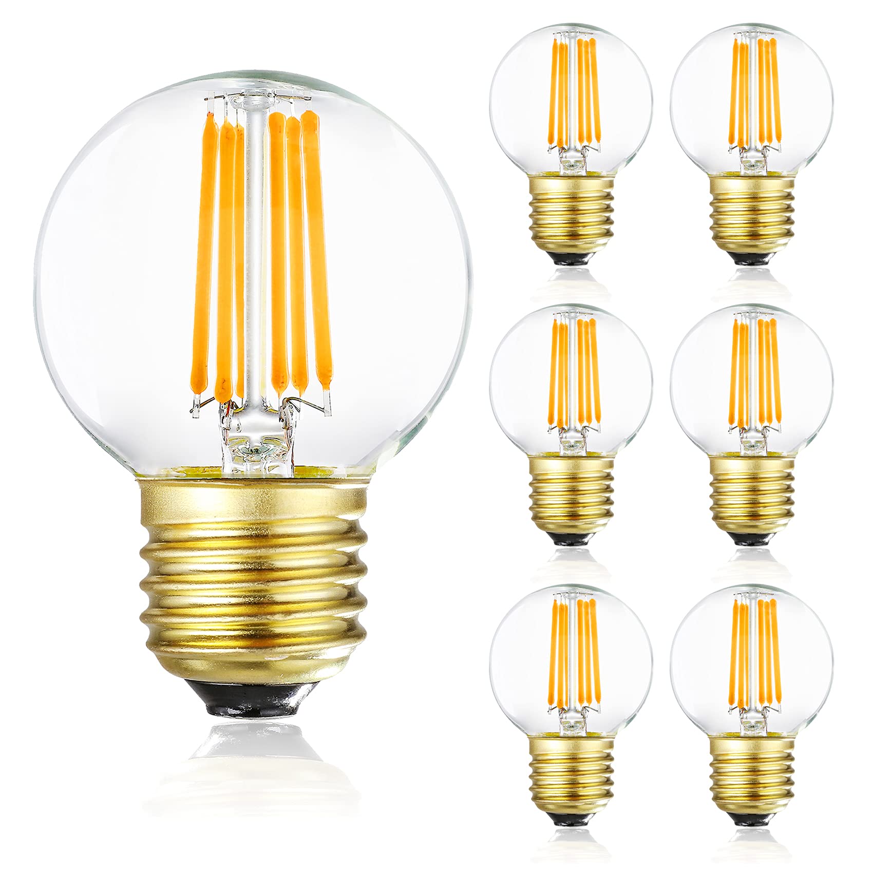 Dimmable G16.5 LED Bulbs,E26 Edison LED Light Bulbs,6W Equal 60 Watt Light Bulb,600lm,Soft White 3000K,Globe Light Bulb for Pendant,Vintage LED Filament Edison Candle Bulb With Decorative,6Pack.