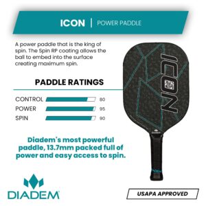 Diadem ICON Performance Pickleball Paddle (Black, Mid, 8oz) | Graphite Carbon Fiber, Honeycomb Core, Fiberglass Face, Ultra Sleek Edge Guard, Spin Friendly | Indoor/Outdoor | USAPA Approved