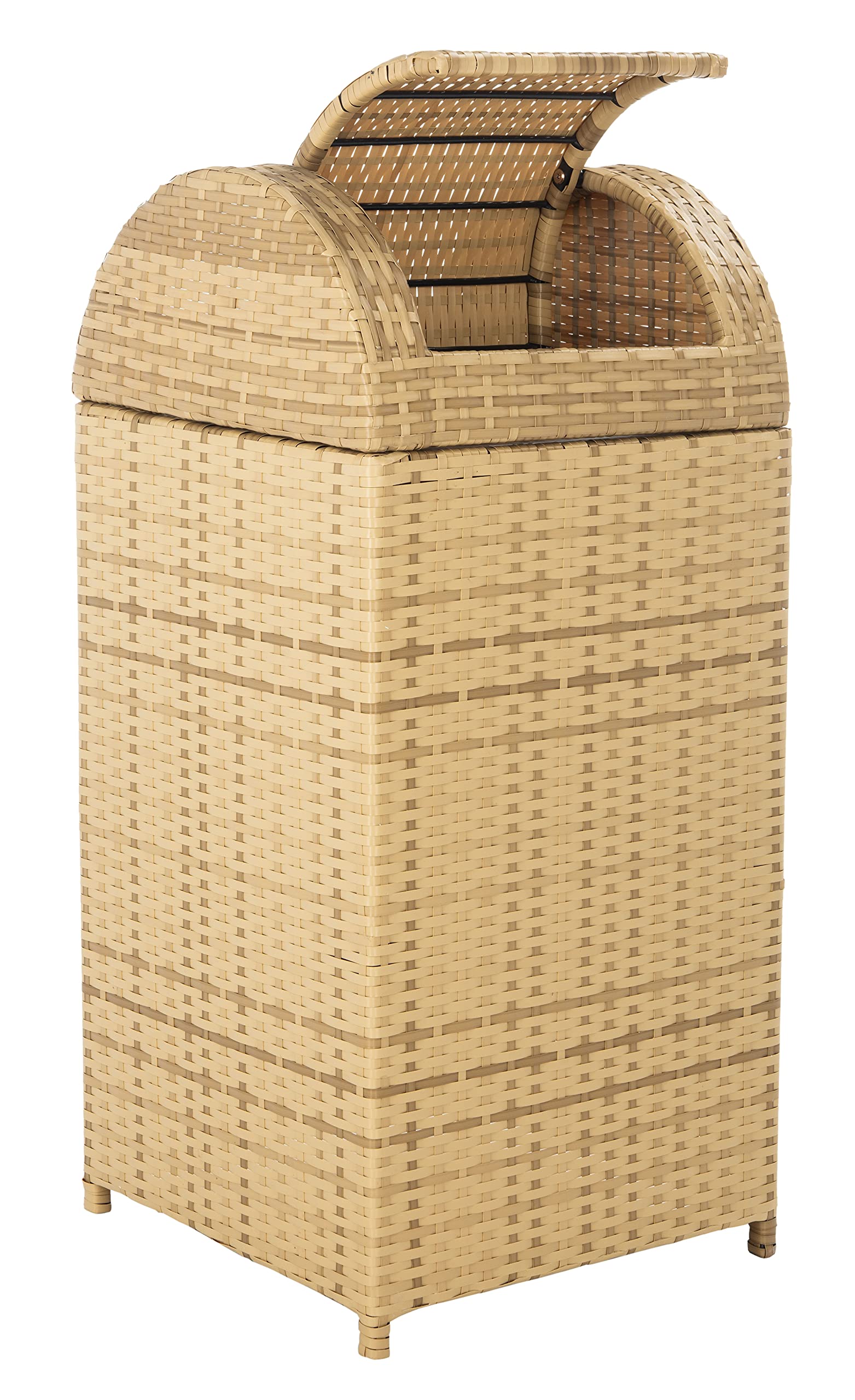 SAFAVIEH Outdoor Collection Mazeli Natural Woven Swing Top Dome Lid Trash Bin (Fully Assembled) PAT7511D