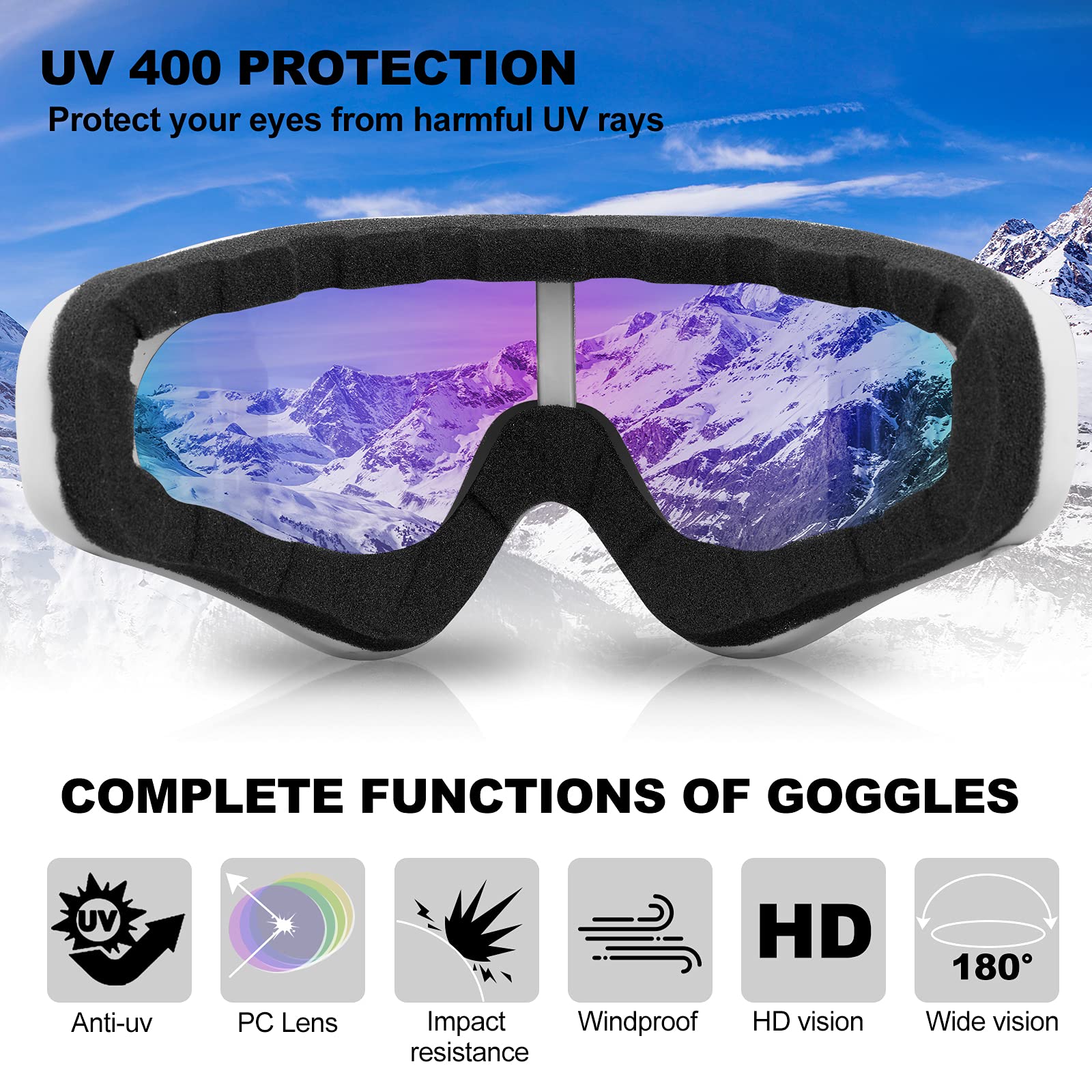 SixYard Ski Goggles, Motorcycle Goggles, 3 Pack Snowboard Snow Goggles for Men Women Adult Youth (Style 2)