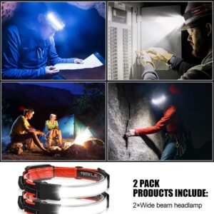 Spriak LED Headlamp Flashlight, 1000lumens 230° Broadbeam Headlight, USB Rechargeable Head Lamp with Red Taillight, Lightweight Waterproof Headlamps for Camping Running Hiking, Hard Hat Headlamp