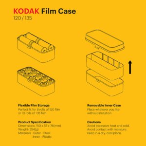 KODAK 120/135 Film Case - for 8 Rolls of 120 Films / 10 Rolls of 35mm Films - Retro Steel Case to Sort & Safeguard Film, Olive, Retro