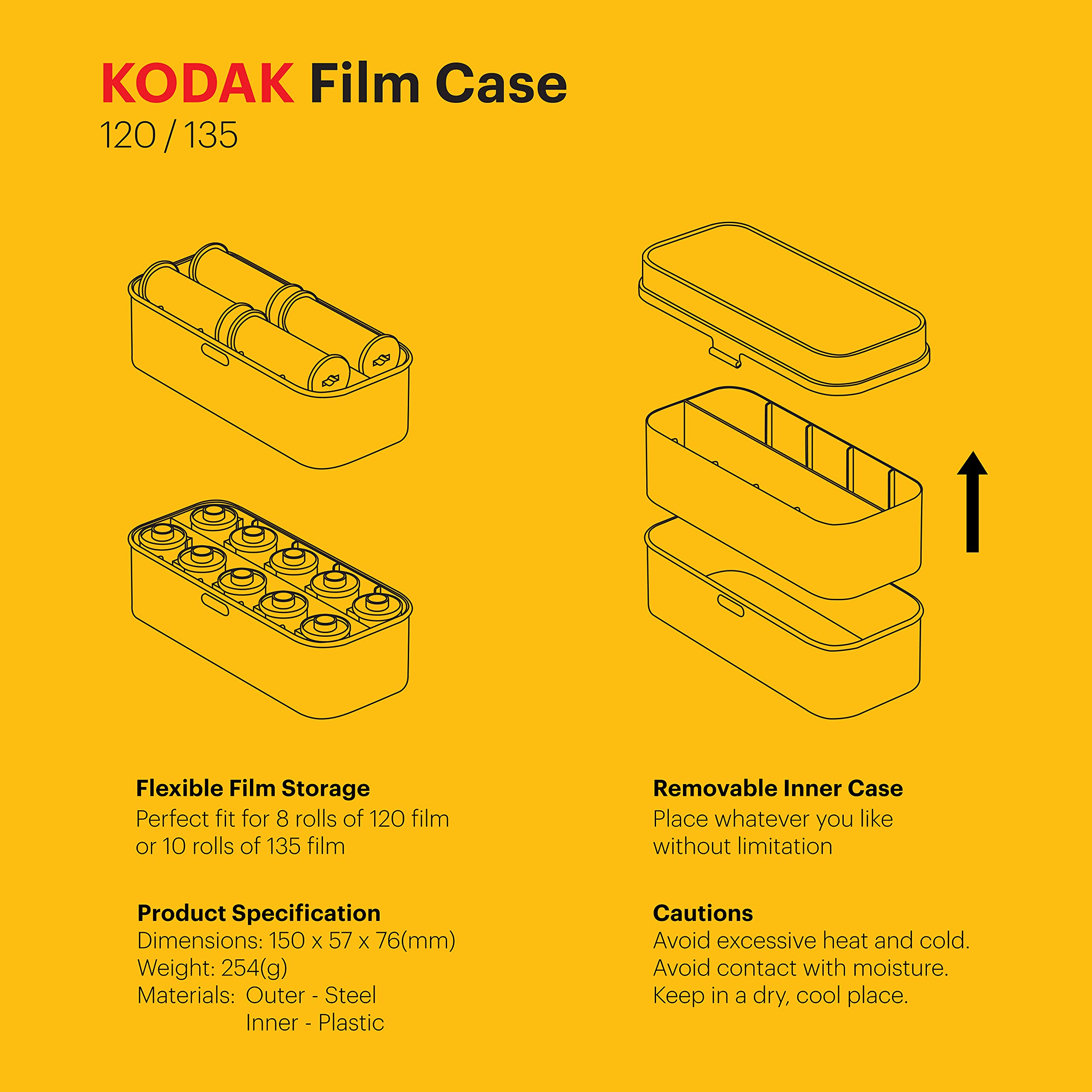 KODAK 120/135 Film Case - for 8 Rolls of 120 Films / 10 Rolls of 35mm Films - Retro Steel Case to Sort & Safeguard Film, Olive, Retro