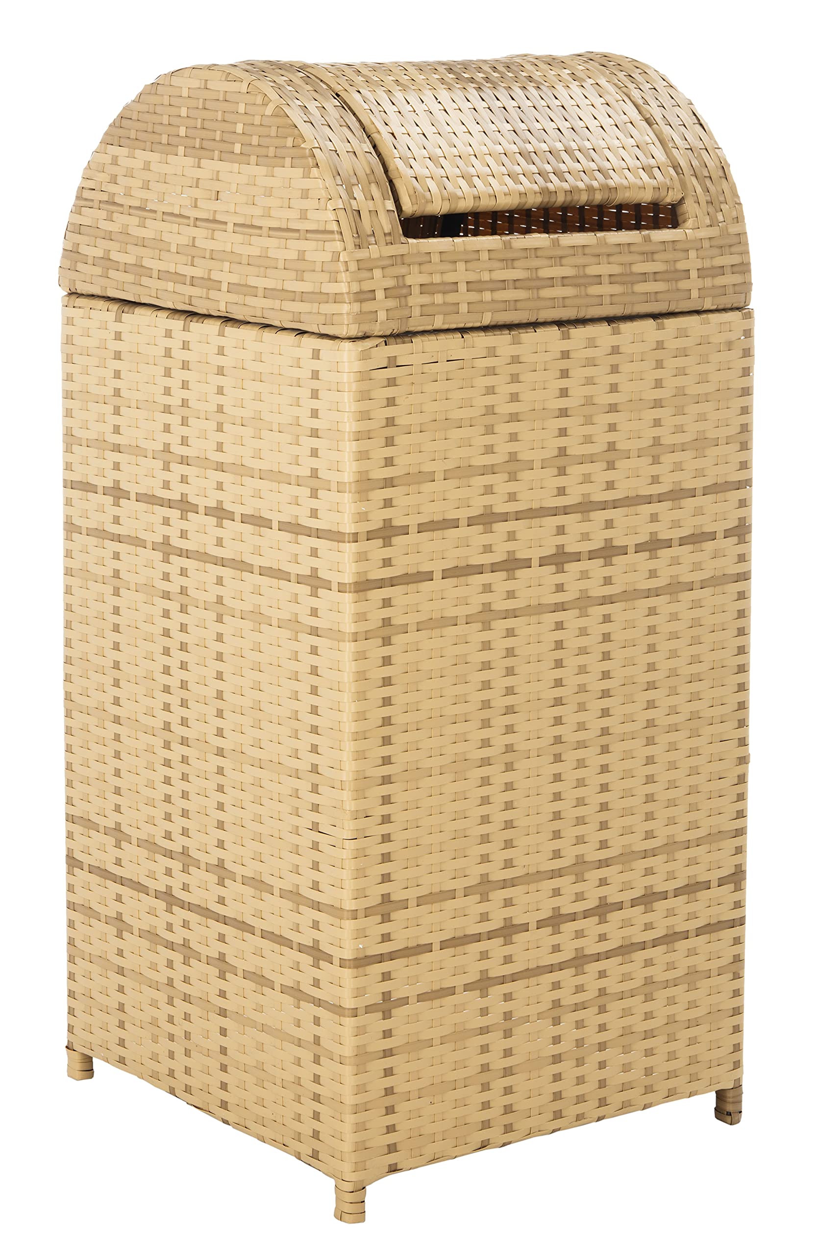 SAFAVIEH Outdoor Collection Mazeli Natural Woven Swing Top Dome Lid Trash Bin (Fully Assembled) PAT7511D