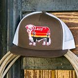 Lazy J Mens Baseball Cap Ranch Wear Brown & White 4" Sunrise Cactus Bull Cap