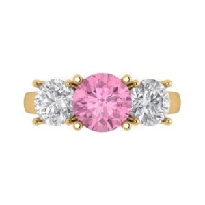 Clara Pucci 3.25 ct Round Cut Custom Engraving 3 stone Pink Gemstone Engagement Wedding Solitaire W/Accent Ring 18K Yellow Gold Size 8.5