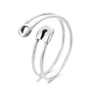 Izpack Double Layered Paperclip Safety Pin Stacking Rings Sterling Silver 925 Adjustable Wrap Finger Band Toe Ring Statement Promise Ring Fashion Jewelry Gifts for Women BFF