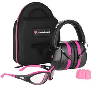 TradeSmart All-in-One Gun Range Safety Duo Kit, Yellow & Pink Ear and Eye Protection Kit for Men & Women, U.S. Certified