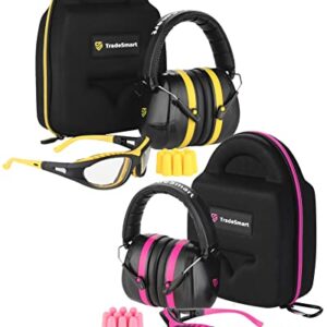 TradeSmart All-in-One Gun Range Safety Duo Kit, Yellow & Pink Ear and Eye Protection Kit for Men & Women, U.S. Certified