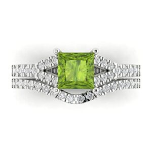 clara pucci 2.01ct princess cut laser engraving green peridot engagement wedding bridal ring band set curved 18k white gold size 4.75