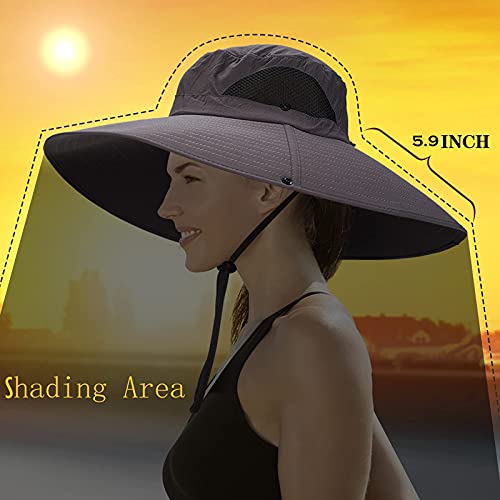 Leotruny Women Super Wide Brim Sun Hat UPF50+ Waterproof Straw Hat for Fishing, Hiking, Camping (C03-dark Gray)