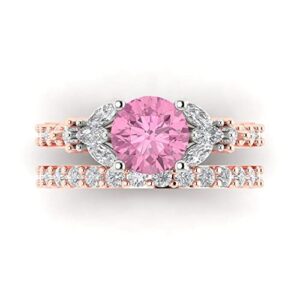 Clara Pucci 2.82ct Round Marquise Cut Customizable 3 stone With Pink Zircon Designer Statement Ring Band Set 18K Rose White Gold Size 9.5