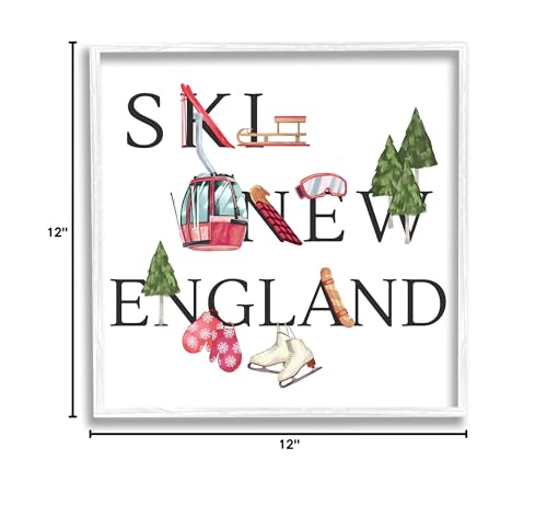 Stupell Industries New England Ski Winter Seasonal Mountain Sports, Designed by Ziwei Li White Framed Wall Art, 12 x 12, Red