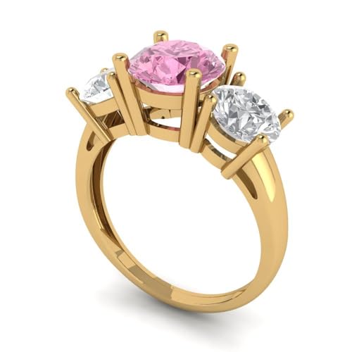 Clara Pucci 3.25 ct Round Cut Custom Engraving 3 stone Pink Gemstone Engagement Wedding Solitaire W/Accent Ring 18K Yellow Gold Size 8.5