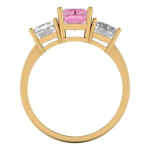 Clara Pucci 4.0 ct Emerald Cut Custom Engraving 3 stone W/Accents Pink Gemstone Engagement Wedding Ring 18K yellow Gold Size 4.5