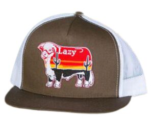 lazy j mens baseball cap ranch wear brown & white 4" sunrise cactus bull cap