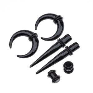 Memsion Ear Stretching Kit 54 Pieces 14G-00G Ear Gauges Expander Set Acrylic Septum Piercing Kit Crescent Spiral Buffalo Tapers and Plugs for Women Men Black Color