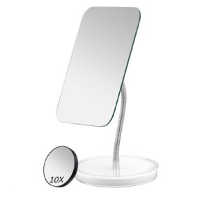 Jasefa Desk Makeup Mirror with Detachable 10x Magnification,360° Rotation Flexible Gooseneck Mirror with Stand,Tabletop Cosmetic Mirror,Good for Shower Shaving Traveling-Rectangle