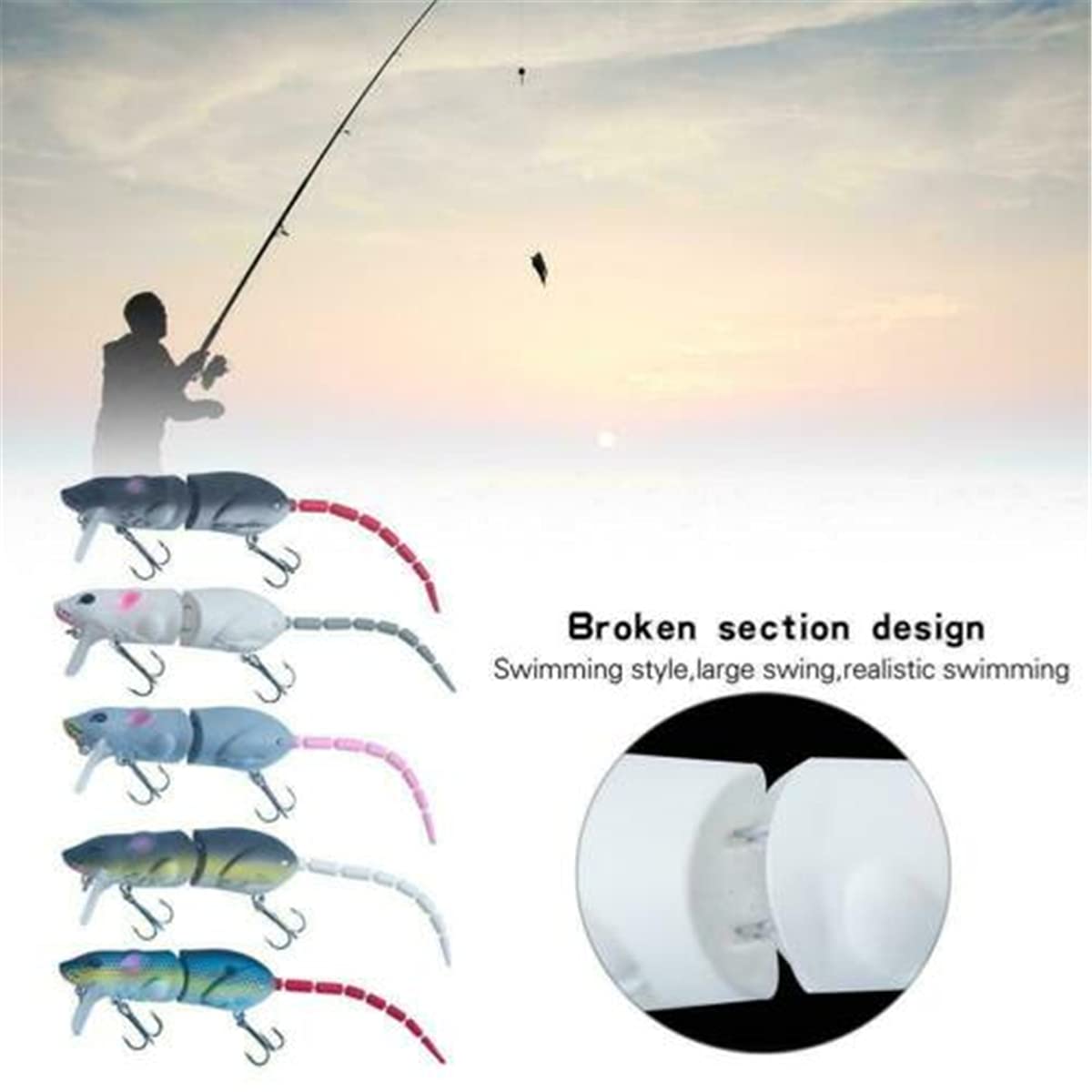 Fishing Lures KitFishingArtificial Rat Bait Fishing Lure Plastic Mouse Swimbait Tackle Hook Tool (5pcs)