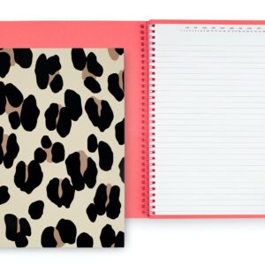 Kate Spade New York Large College Ruled Notebook, 11" x 9.5" Leopard Print Spiral Notebook with 160 Pages, Forest Feline