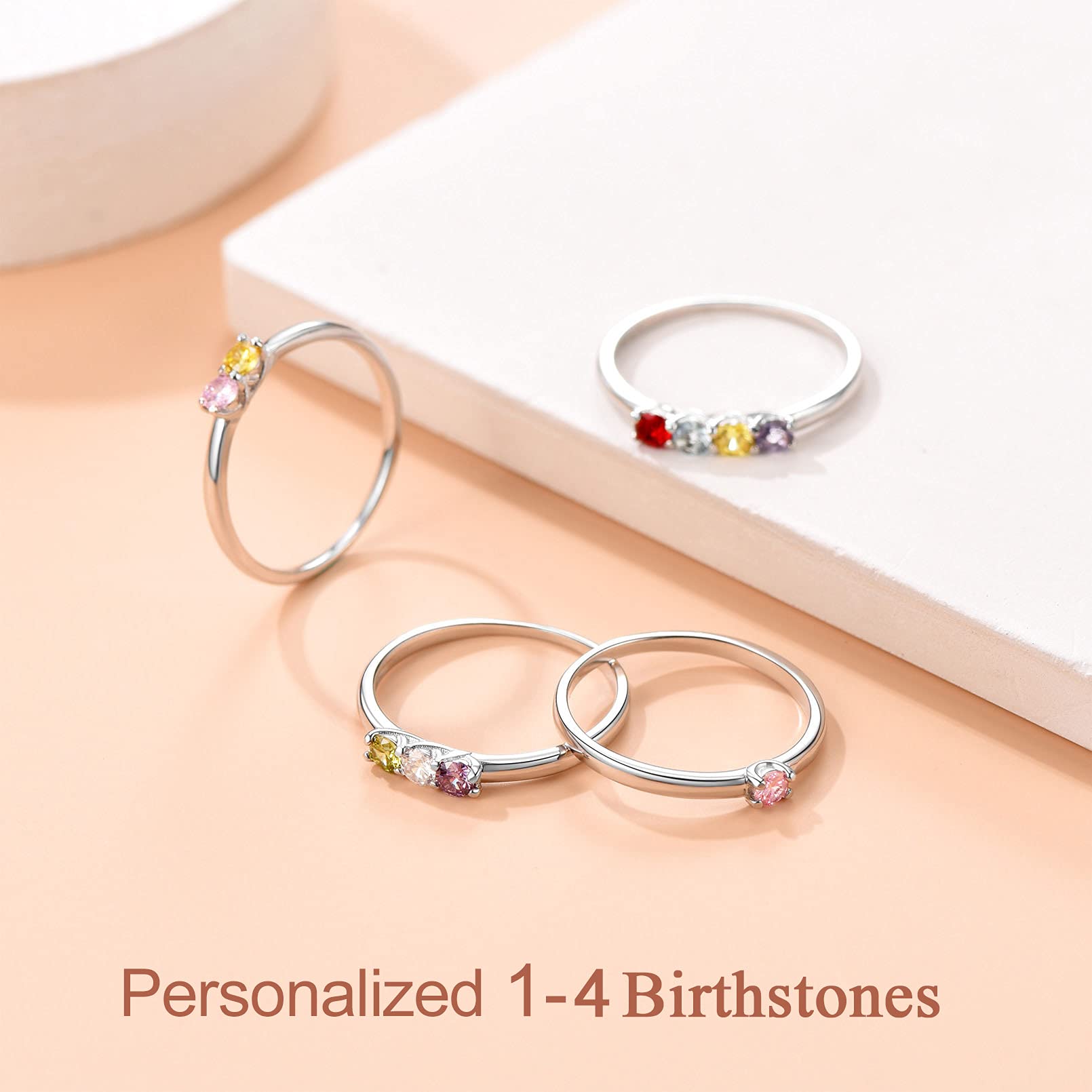 Custom4U Personalized Mothers Rings with 2 Birthstones Family Promise Rings for Her Engraved 2 Names Granddaughter Jewelry