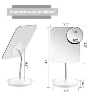 Jasefa Desk Makeup Mirror with Detachable 10x Magnification,360° Rotation Flexible Gooseneck Mirror with Stand,Tabletop Cosmetic Mirror,Good for Shower Shaving Traveling-Rectangle