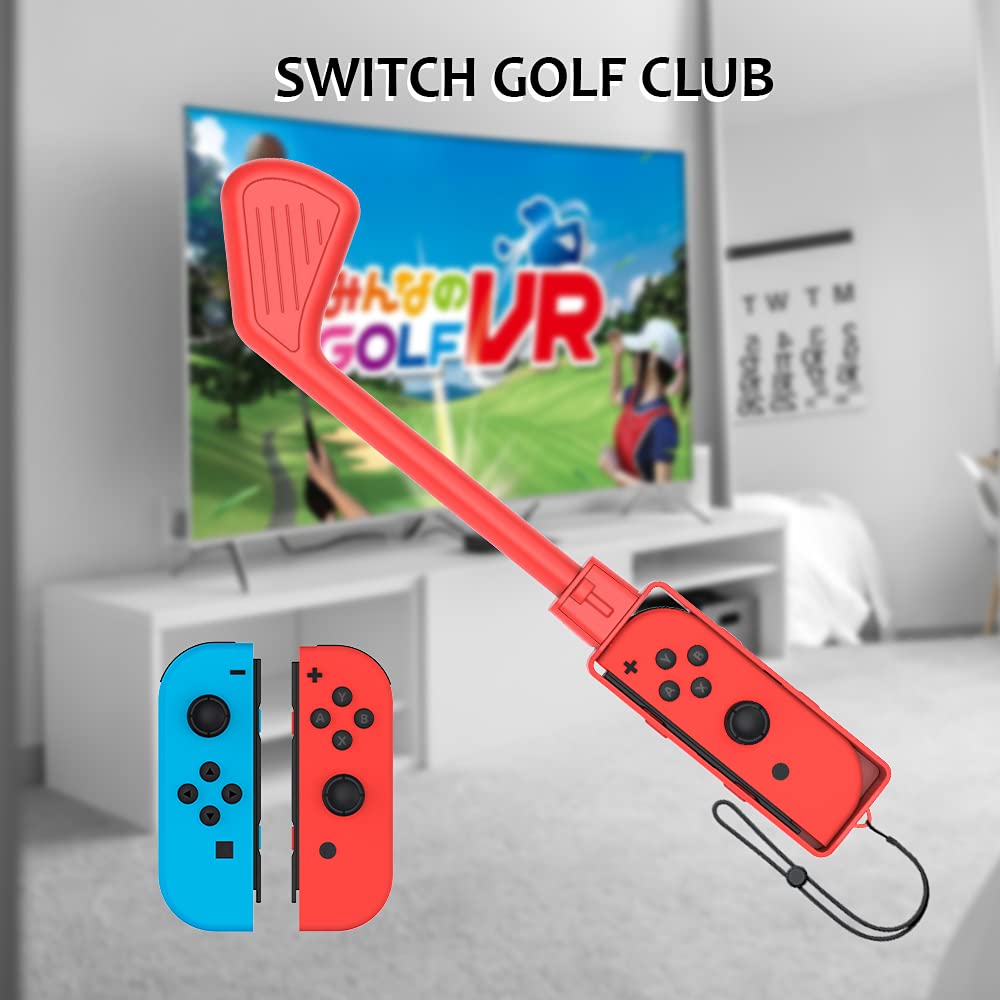 Uxilep Golf Club for Mario Golf: Super Rush - for Nintendo Switch Joy-con Accessories,Mini Golf Clubs Hand Grip Accessories with Wrist Strap for Joy Cons - 2 Pack (Red & Blue)