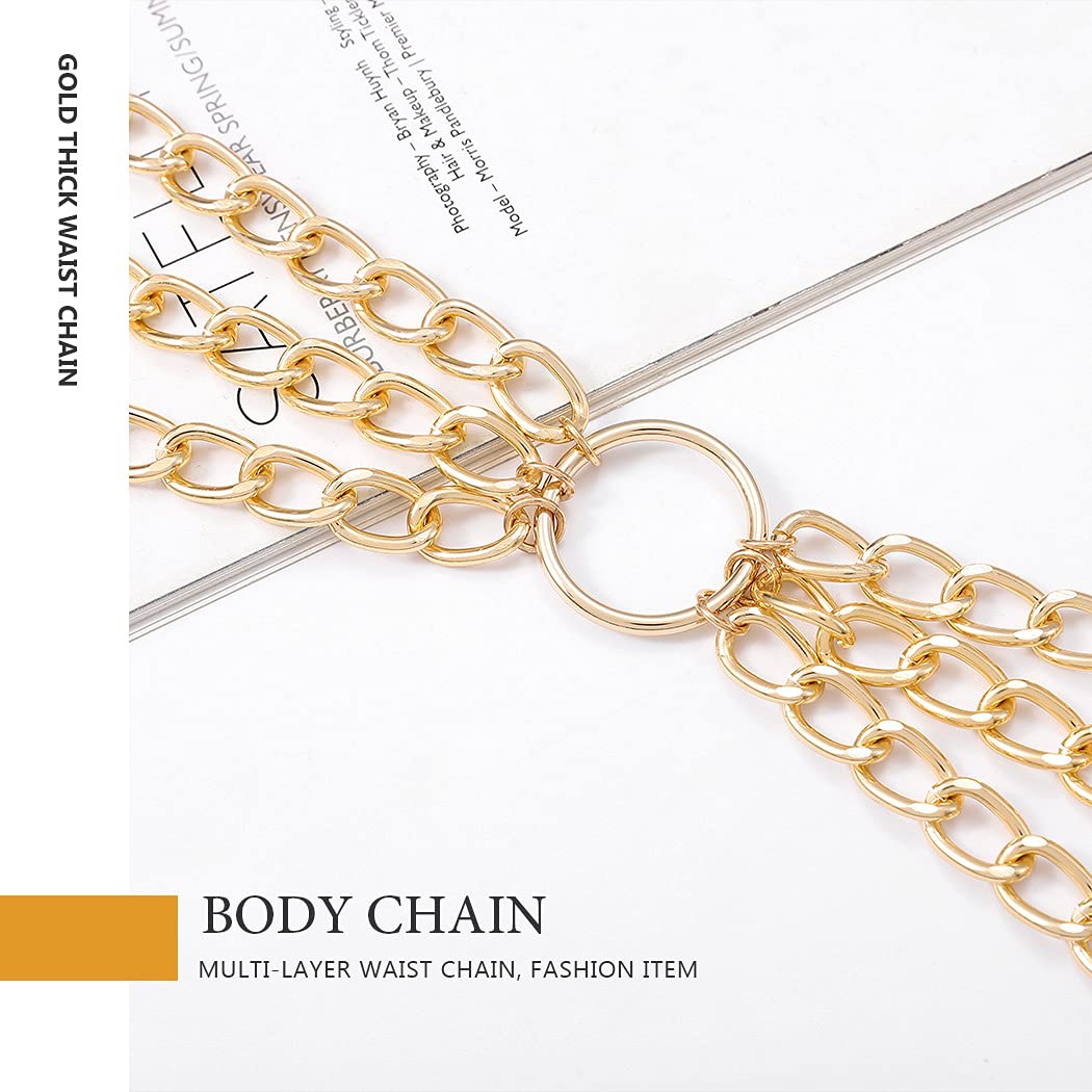 Cosydays Punk Harness Waist Chain Gold Ring Belt Belly Chain Circle Body Chain Beach Bikini Sexy Party Chain Jewelry for Women