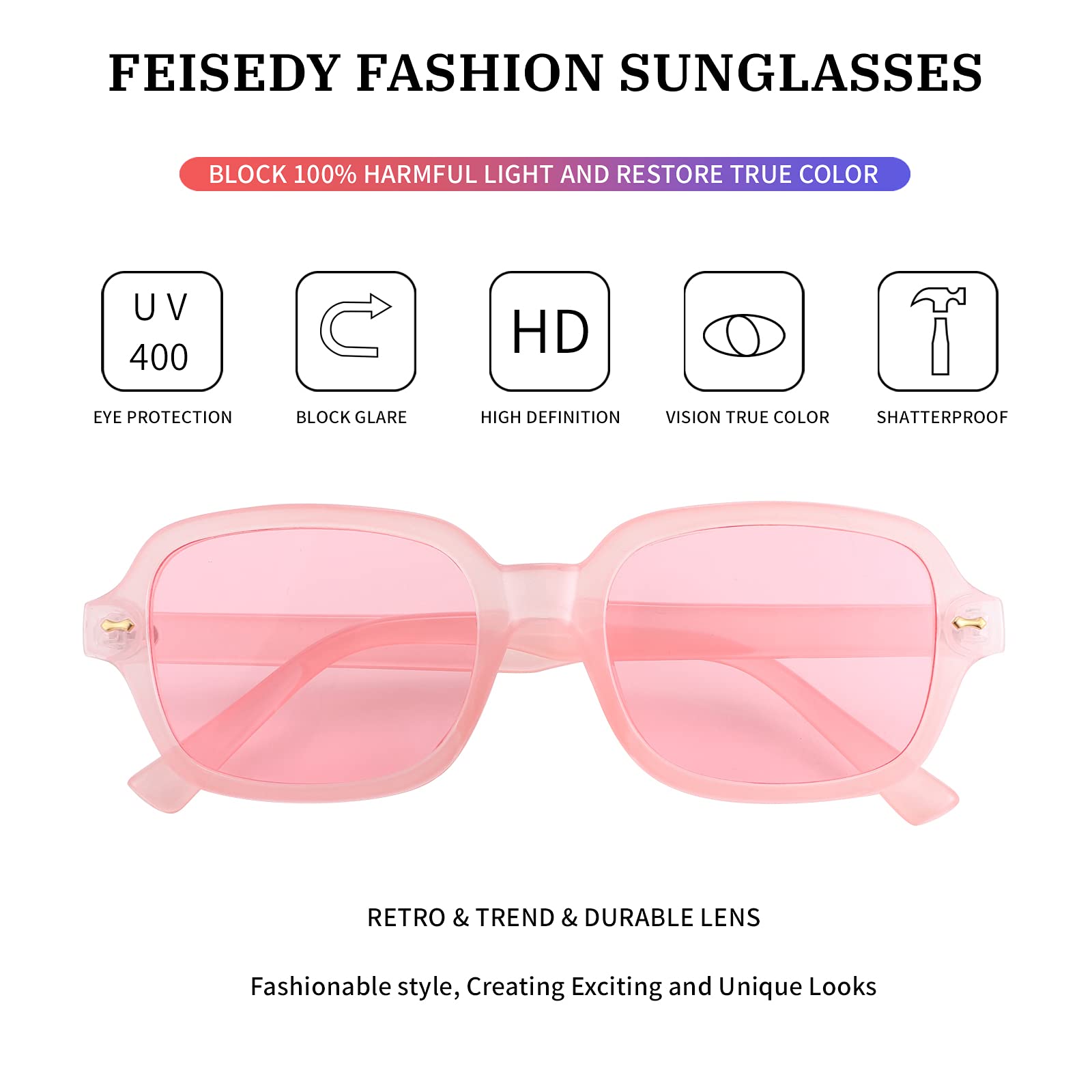 FEISEDY Retro 90s Rectangle Sunglasses Oval Yellow Sunglasses Trendy Irregular Square Sun Glasses for Women Men B2790