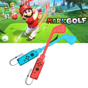 Uxilep Golf Club for Mario Golf: Super Rush - for Nintendo Switch Joy-con Accessories,Mini Golf Clubs Hand Grip Accessories with Wrist Strap for Joy Cons - 2 Pack (Red & Blue)