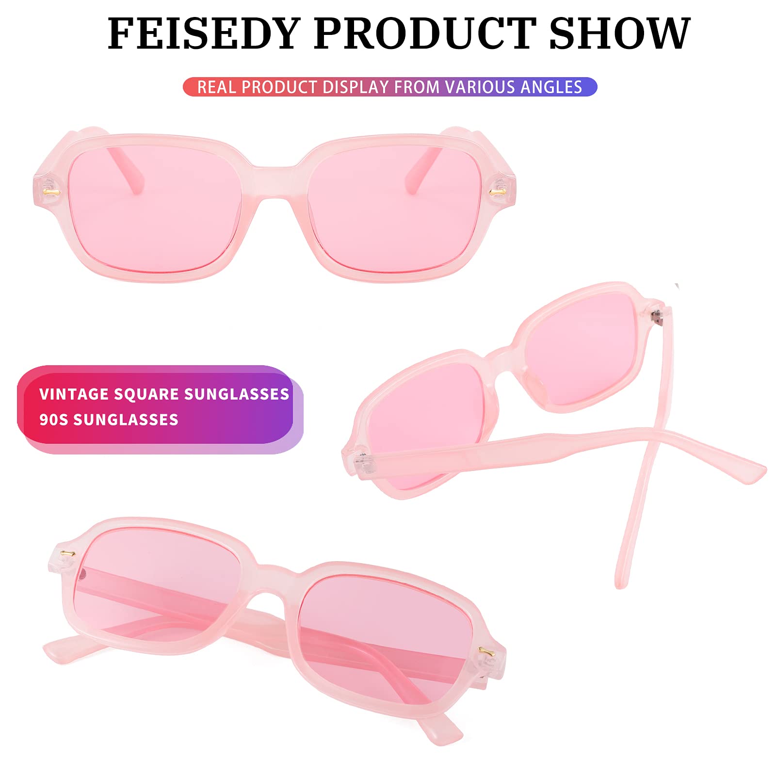 FEISEDY Retro 90s Rectangle Sunglasses Oval Yellow Sunglasses Trendy Irregular Square Sun Glasses for Women Men B2790