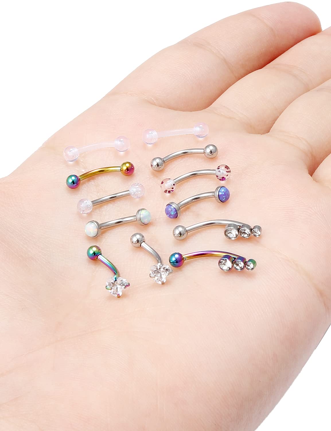 Jenxnjsjo Eyebrow Rook 16g Piercing Jewelry Rings for Women Vertical Labret Lip Hood 16 Gauge Curved Barbell Snug Earrings Belly Button Snake Frog Eyes Vch Bridge Cartilage Daith Surface Anti Tragus