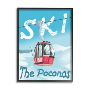 Stupell Industries The Poconos Red Ski Trolly Snowy Mountain Hill, Designed by Ziwei LI Black Framed Wall Art, 24 x 30, Blue