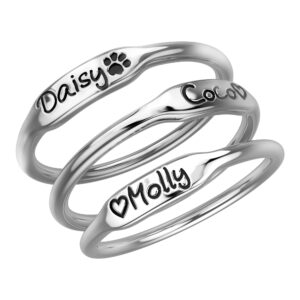 SHAREMORE Personalized Initial Rings for Women, Engraved Customized Rings With Names Ring Family Rings Stackable Bar Initials Double Couples 925 Sterling Silver Ring for Her.