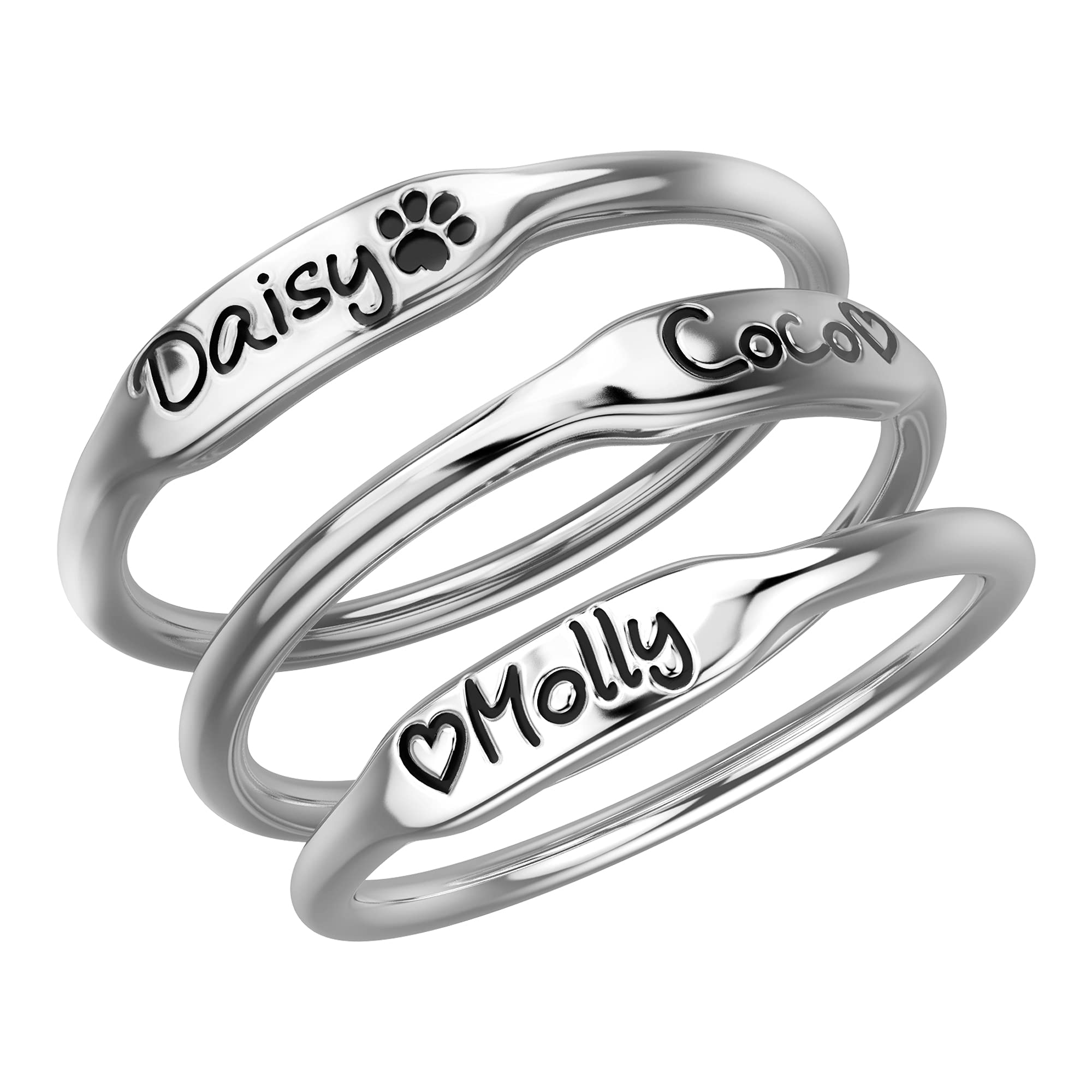 SHAREMORE Personalized Initial Rings for Women, Engraved Customized Rings With Names Ring Family Rings Stackable Bar Initials Double Couples 925 Sterling Silver Ring for Her.