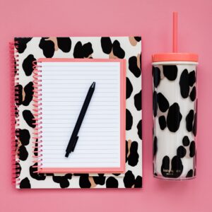 Kate Spade New York Large College Ruled Notebook, 11" x 9.5" Leopard Print Spiral Notebook with 160 Pages, Forest Feline