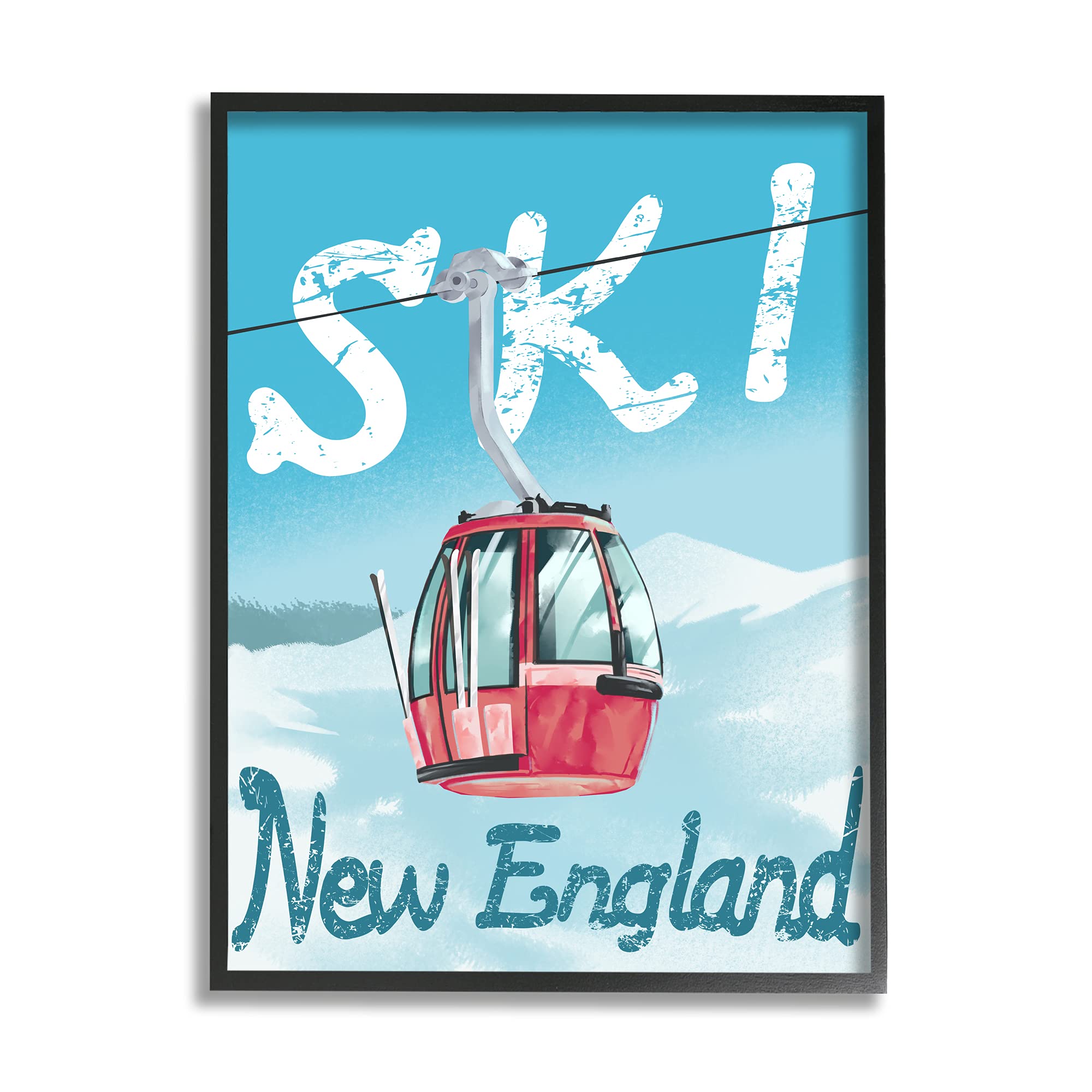 Stupell Industries Ski New England Red Winter Trolly Mountains, Designed by Ziwei LI Black Framed Wall Art, 11 x 14, Blue