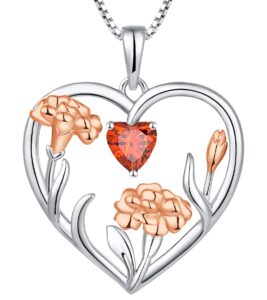 yl birth flower necklace 925 sterling silver love heart carnation flower pendant created garnet jewelry for women