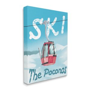 stupell industries the poconos red ski trolly snowy mountain hill, designed by ziwei li canvas wall art, 16 x 20, blue