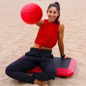 Boardball Sport Portable Foldable Indoor Outdoor Boardball Game Set with Rubberized Top Surface Board, Volleyball, and Hand Pump, Red and Black