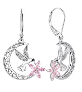 yl hummingbird earrings sterling silver celtic moon flowers dangle drop earrings created pink tourmaline leverback jewelry for women