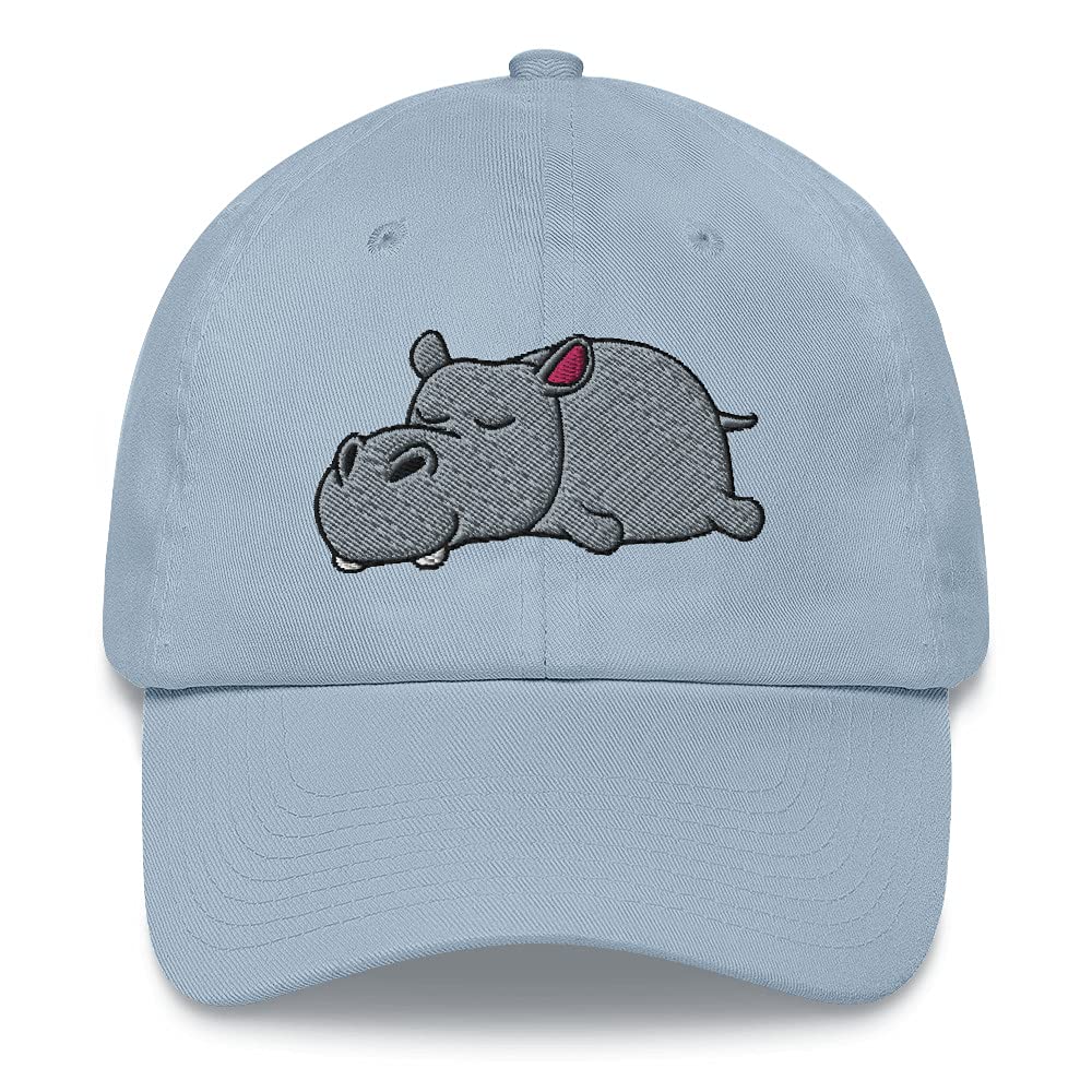 StayPawsome Lazy Hippo Baseball Cap Unisex Adult Embroidered Dad Hat Light Blue, One Size