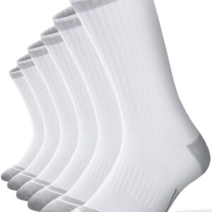 FITRELL 6 Pack Men's Athletic Crew Socks Cushioned Work Boot Socks, White, Large, Shoe Size 9-12