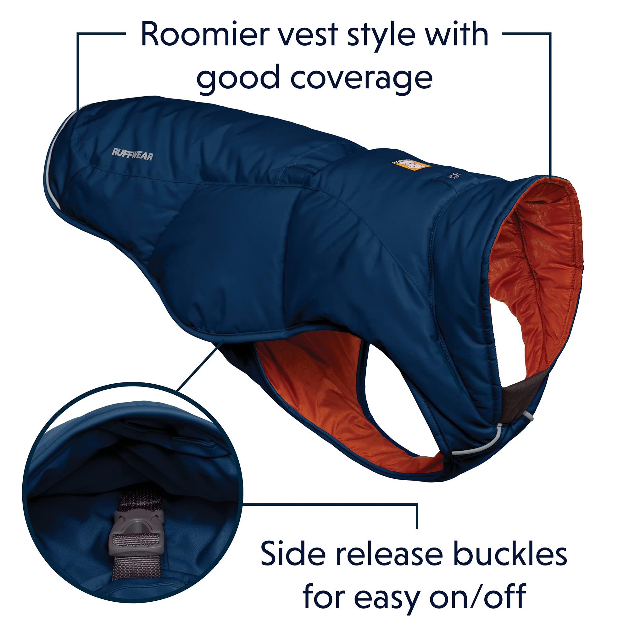 Ruffwear, Quinzee Insulated, Water-Resistant Jacket for Dogs with Stuff Sack, Blue Moon, Medium