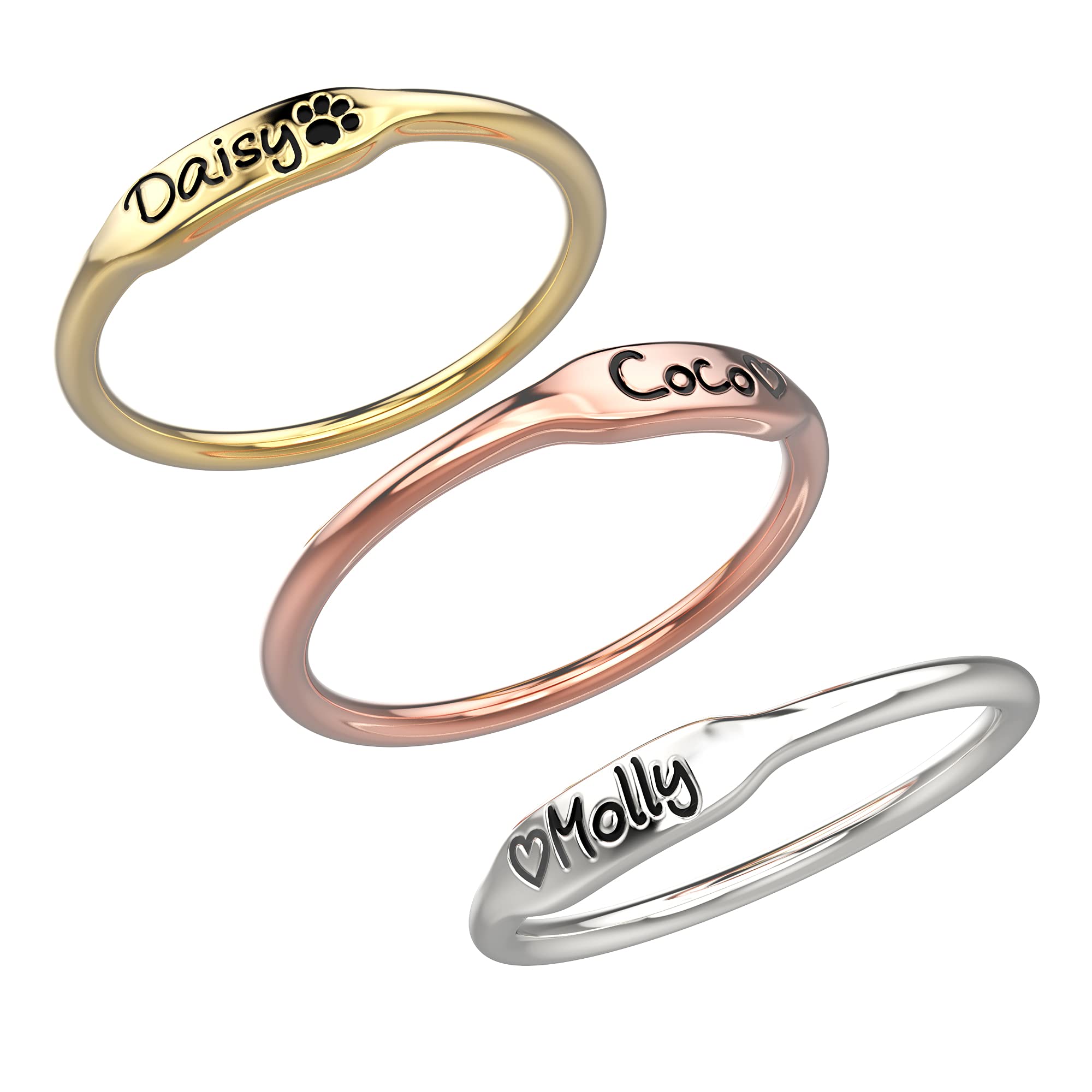 SHAREMORE Personalized Initial Rings for Women, Engraved Customized Rings With Names Ring Family Rings Stackable Bar Initials Double Couples 925 Sterling Silver Ring for Her.