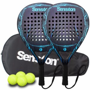 Senston Paddle Tennis Racket Carbon-Fiber Surface with EVA Memory Flex-Foam Core - Padel Racket with Carry Bag and Balls for Pop Tennis Beach Tennis.